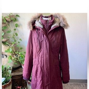 S Parka 1Madison Expedition burgundy removable faux fur winter coat fur